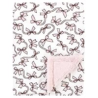 Hudson Baby Unisex Baby Plush Blanket with Furry Binding and Back, Pink Bows, One Size