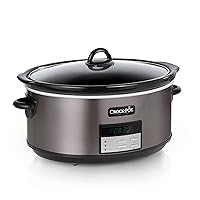 Large 8 Quart Programmable Slow Cooker with Auto Warm Setting and Cookbook, Black Stainless Steel (Pack of 1)