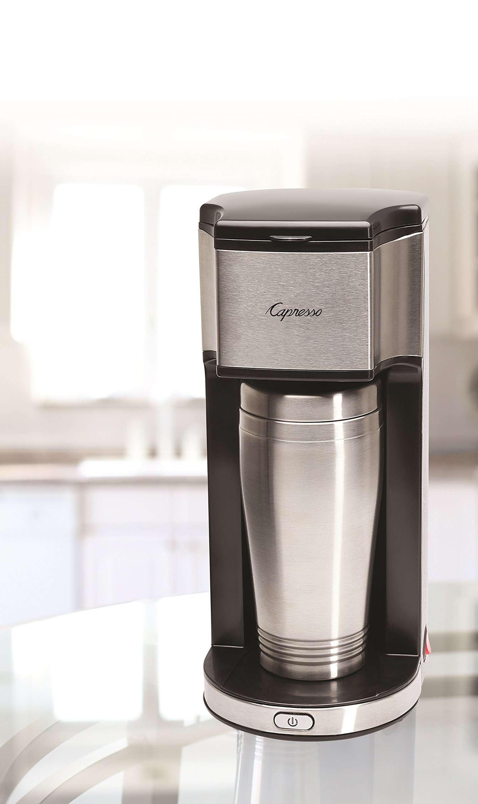 Capresso 425 On-the-Go Personal Coffee Maker, Silver/Black, Stainless steel, 16 oz