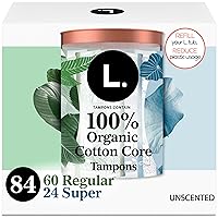 L. Organic Cotton Tampons Multipack - Regular + Super 42 Count x 2 Packs (84 Count Total) (Packaging May Vary)