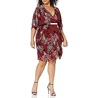 City Chic Women's Belted Dress with V Neckline and Drape Sides