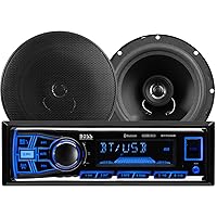BOSS Audio Systems 638BCK Car Stereo Package – Single Din, Bluetooth Audio and Calling, Aux in, USB, No CD DVD Player, AM/FM Radio Receiver, 6.5 Inch 2 Way Full Range Speakers