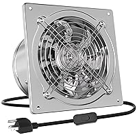 HG Power 6 Inch Exhaust Fan, Kitchen Exhaust Fan with Switch, Potable Plug-in Garage Exhaust Fan with Damper for Shop, Smoking Room, Industrial Ventilation Use, Silver