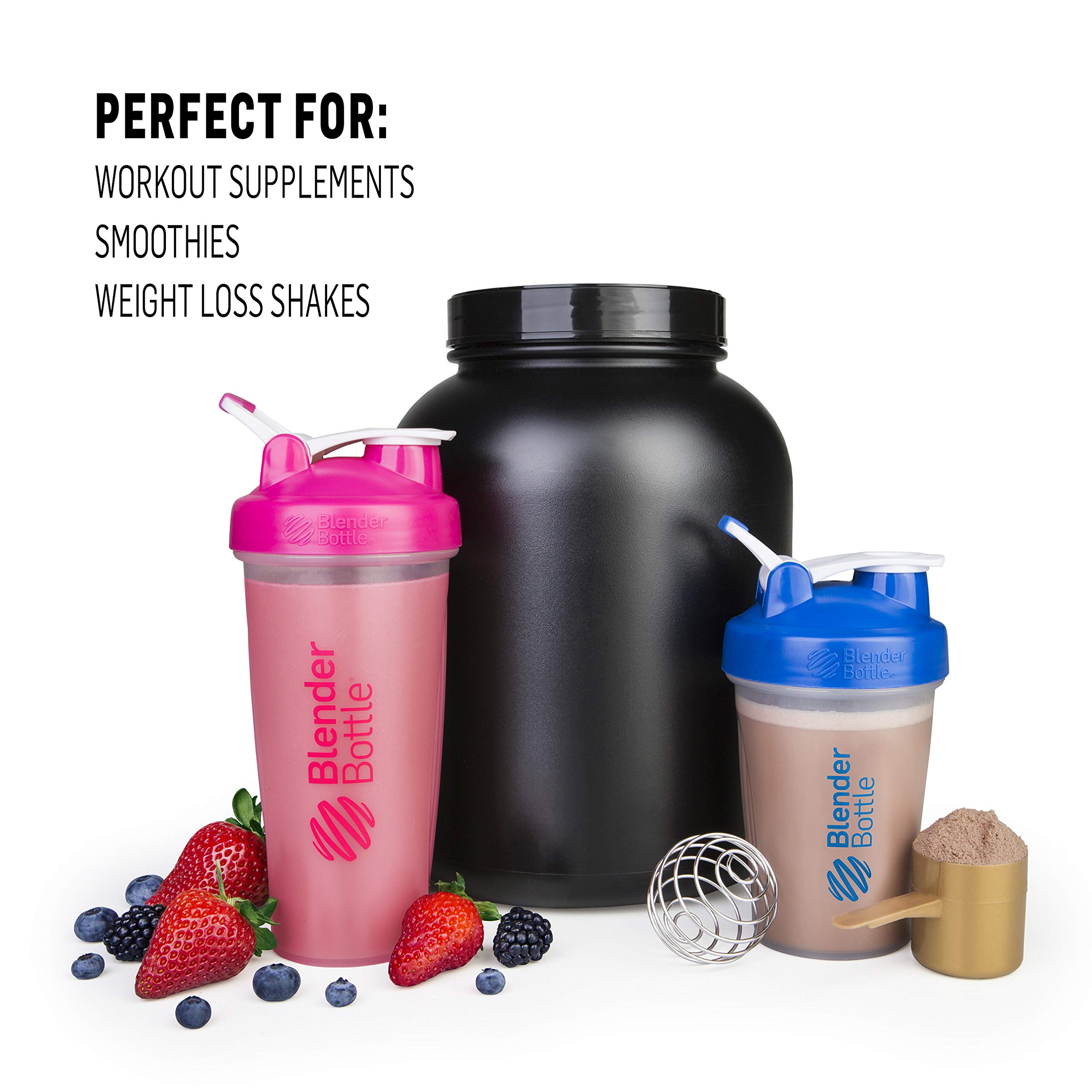 BlenderBottle Classic Shaker Bottle Perfect for Protein Shakes and Pre Workout, 20-Ounce (3 Count), Blue and Red and Black (Pack of 1)