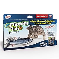 Flippity Fish Interactive Cat Toy with Catnip & Fishing Pole - Touch Activated, Rechargeable Pet Toy to Help Reduce Stress & Bad Behavior - As Seen on TV