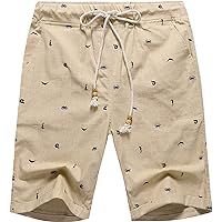 Boisouey Men's Linen Casual Classic Fit Short Summer Beach Shorts