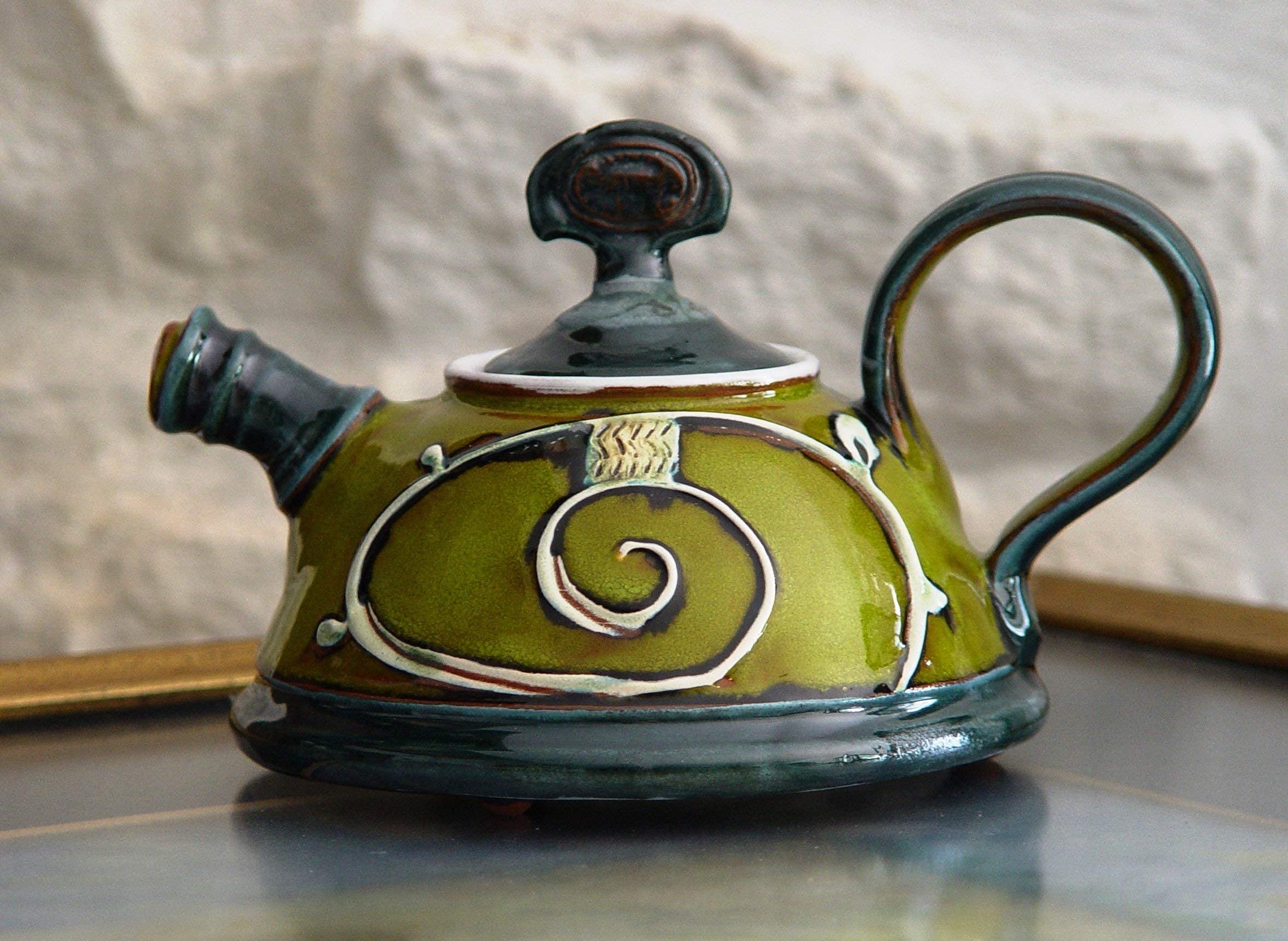Handmade Ceramic Teapot, Small Pottery Tea or Coffee Pot, Green and Blue Ceramic Pot, Pottery Gift, Wheel Thrown Pottery, Danko Handmade