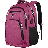 Laptop Backpack,Business Travel Anti Theft Slim Durable Laptops Backpack with USB Charging Port,Water Resistant College Computer Bag for Women & Men Fits 15.6 Inch Laptop-Rose Red