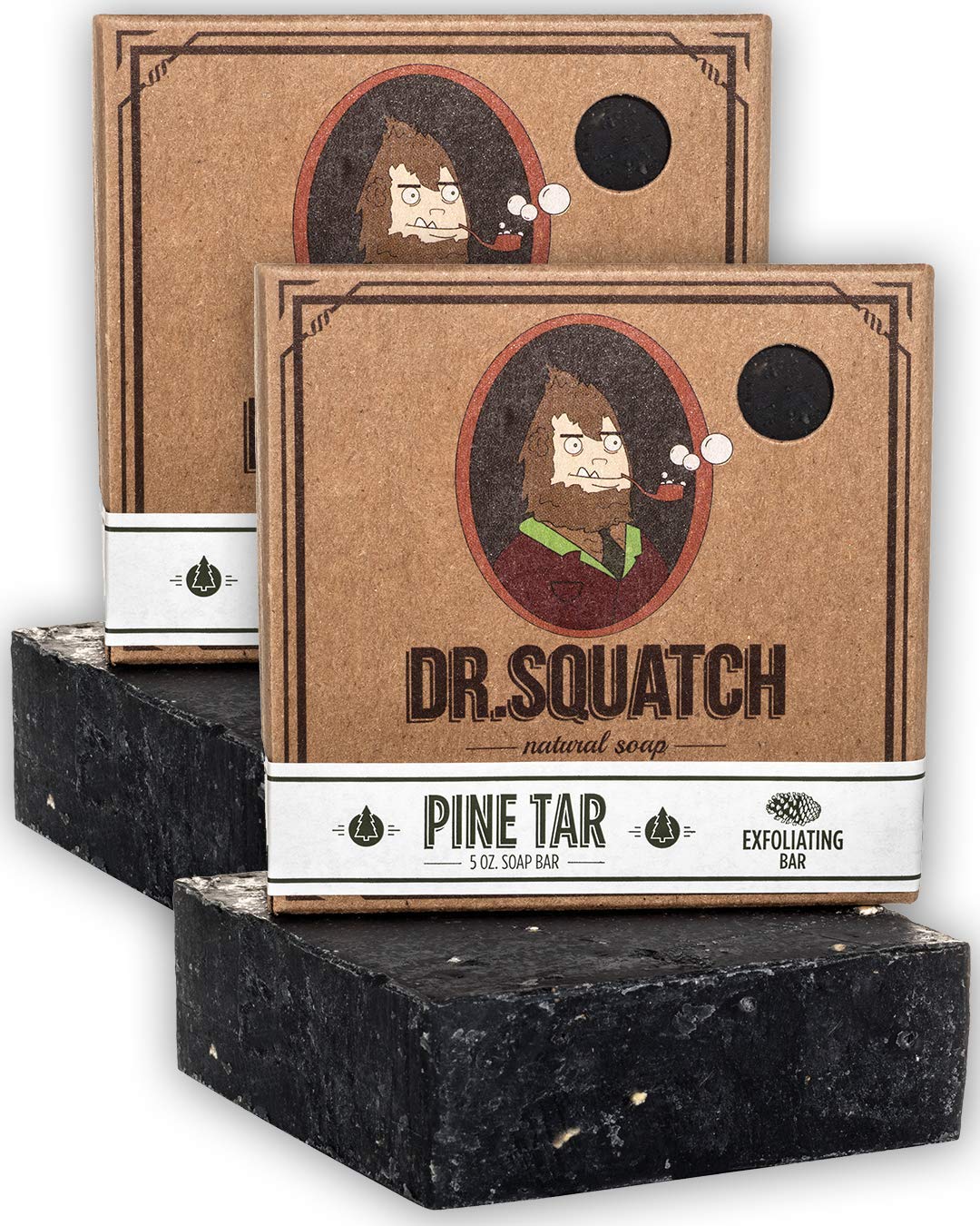 Dr. Squatch Pine Tar Soap 2-Pack Bundle - Mens Bar with Natural Woodsy Scent and Skin Exfoliating Scrub – Handmade with Pine, Coconut, Olive Organic Oils in USA (2 Bar Set)