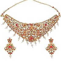 bodha Traditional Indian Handcrafted 18K Antique Gold Plate Temple Jewellery Peacock Necklace With Matching Earring For Women (SJ_2892)