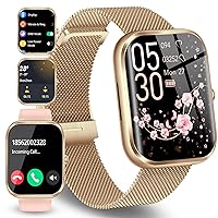 Smart Watch (Dial/Call) Fashion Smartwatch for Women1.96 HD Touch Screen Fitness Tracker Heart Rate Sleep Monitoring Waterproof Watch(with 2 Straps),Sport Watch for Android iOS Phones,58 Rose Gold