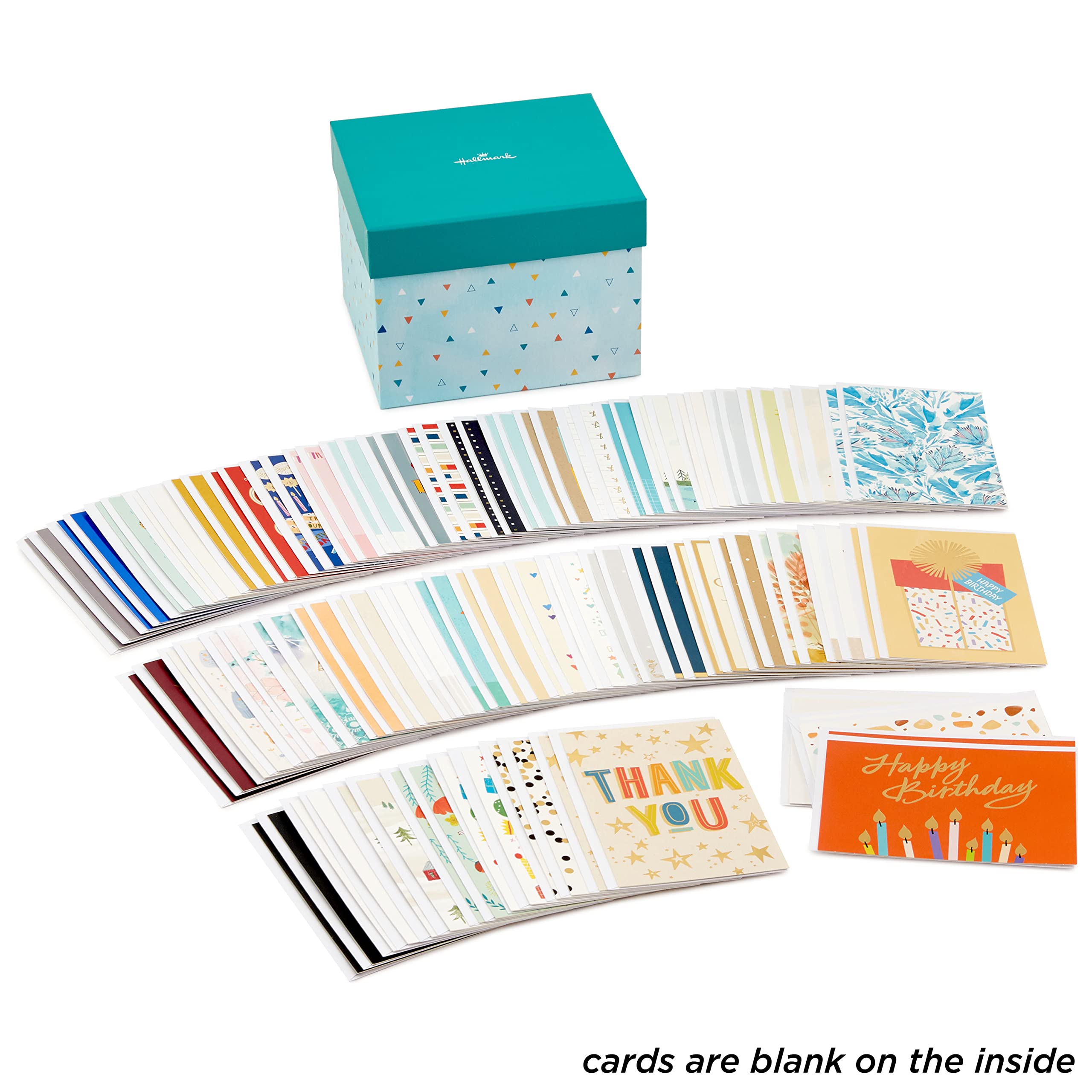 Hallmark All Occasion Boxed Set of Assorted Blank Greeting Cards with Card Organizer (Pack of 100)—Birthday, Thank You, Congratulations, Wedding, Baby, Thinking of You, Sympathy