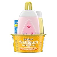 Johnson's First Touch Baby Gift Set, Baby Bath, Skin, & Hair Essential Products, Kit for New Parents with Wash, Shampoo, Lotion, & Diaper Rash Cream, Hypoallergenic & Paraben-Free, 5 Items