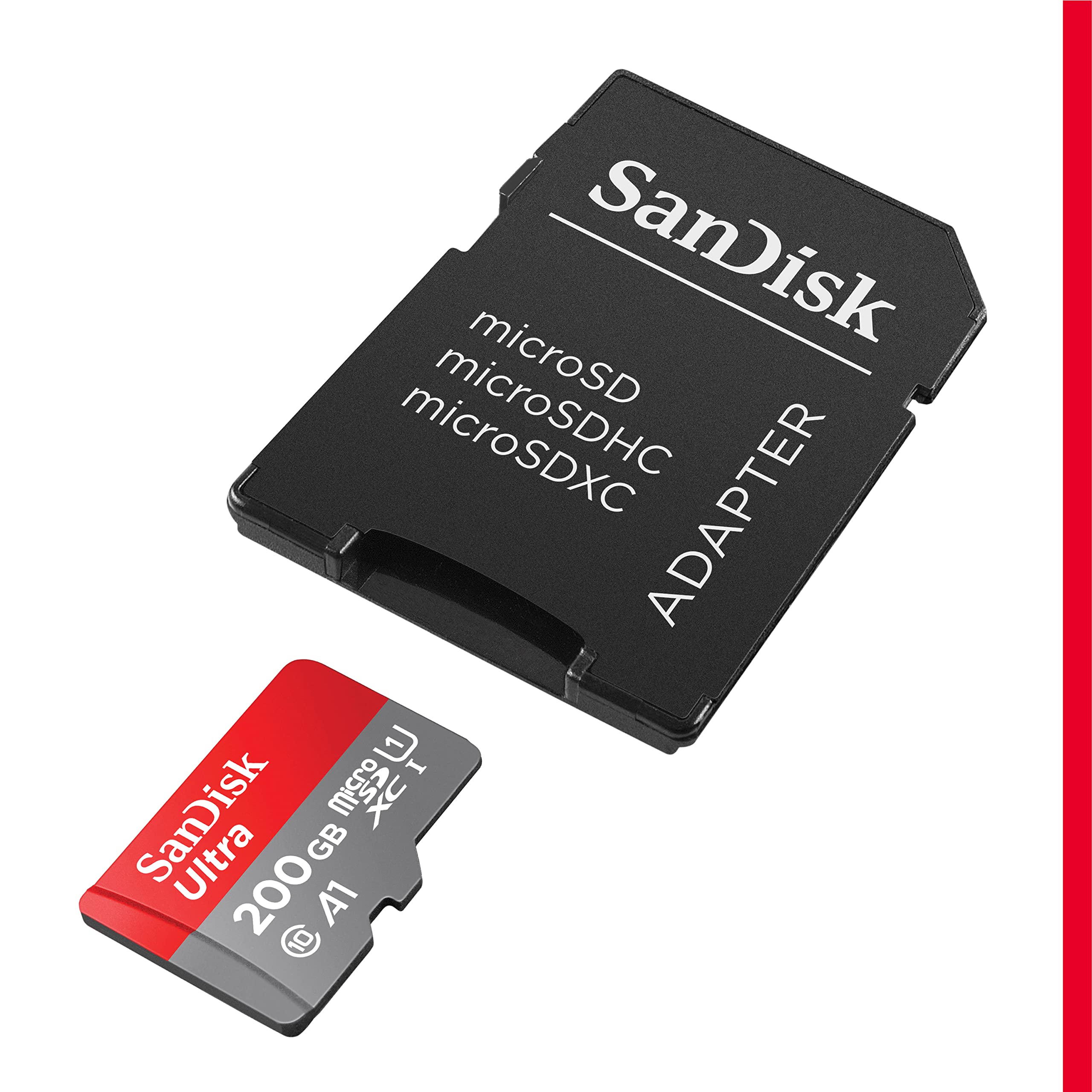 SanDisk 200GB Ultra microSDXC UHS-I Memory Card with Adapter - 120MB/s, C10, U1, Full HD, A1, Micro SD Card - SDSQUA4-200G-GN6MA, Black