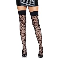 Leg Avenue Leopard Fishnet Thigh Highs with Wide Band Top, One Size, Black