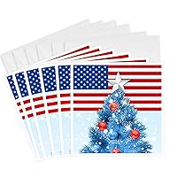 3dRose Greeting Cards - Patriotic Christmas Tree in Red White and Blue with American Flag - 6 Pack - Christmas Collection