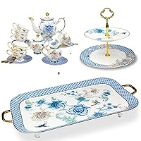 ACMLIFE Bone China Tea Sets with Tray and Cake Stand for Complete Sets