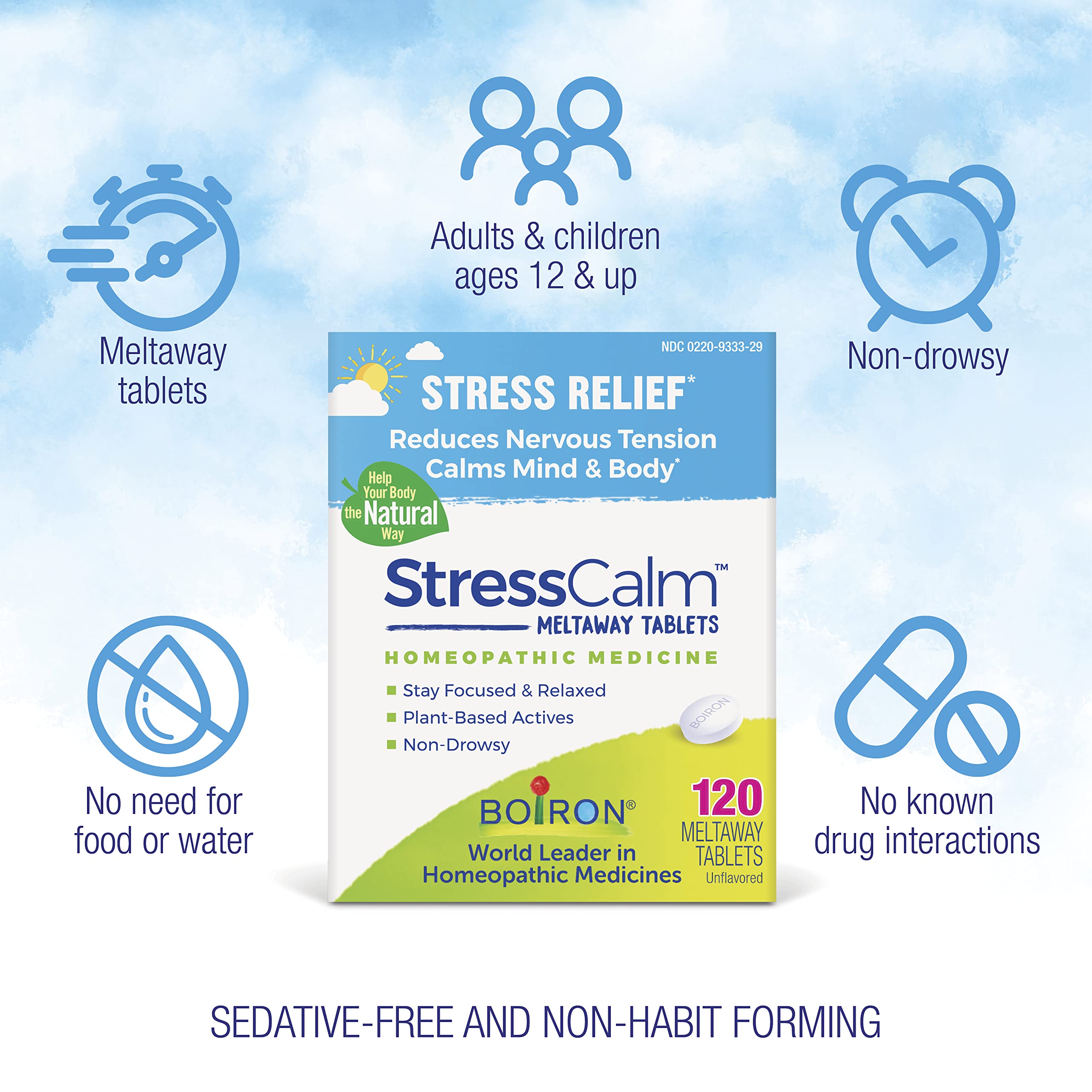 Boiron StressCalm Tablets for Relief of Stress, Anxiousness, Nervousness, Irritability, and Fatigue - 120 Count