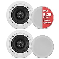 Pyle 5.25” Ceiling Wall Mount Speakers - Pair of 2-Way Midbass Woofer Speaker 1'' Polymer Dome Tweeter Flush Design w/ 80Hz - 20kHz Frequency Response & 150 Watts Peak Easy Installation