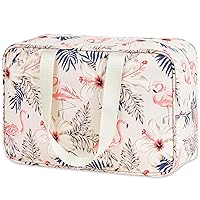Full Size Toiletry Bag Women Large Cosmetic Bag Travel Makeup Bag Organizer Medicine Bag for Toiletries Essentials Accessories (Large, Beige Flamingo)