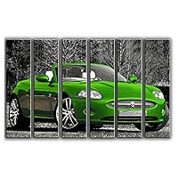 X-Large 6 Piece British Car Xk-8 Wall Art Decor Picture Painting Poster Print on Canvas Panels Pieces - Sport Car Theme Wall Decoration Set - Vehicle Wall Picture for Showroom Office 44 by 67 in