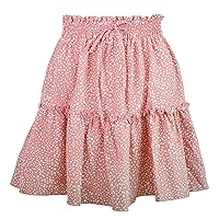 Womens Ditsy Floral Print Skirts Tiered Cute Summer Shirred Skirt High Waist Beach Boho Mini Skirt A Line Flared Skirts