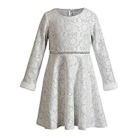 Youngland Girls' One Size Glitter Floral Lace Embellished Dress with Faux Fur Cuffs