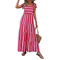 PRETTYGARDEN Women Dresses 2024 Summer Floral Sleeveless Maxi Dress Casual Spaghetti Strap Tiered Flowy Beach Long Dress