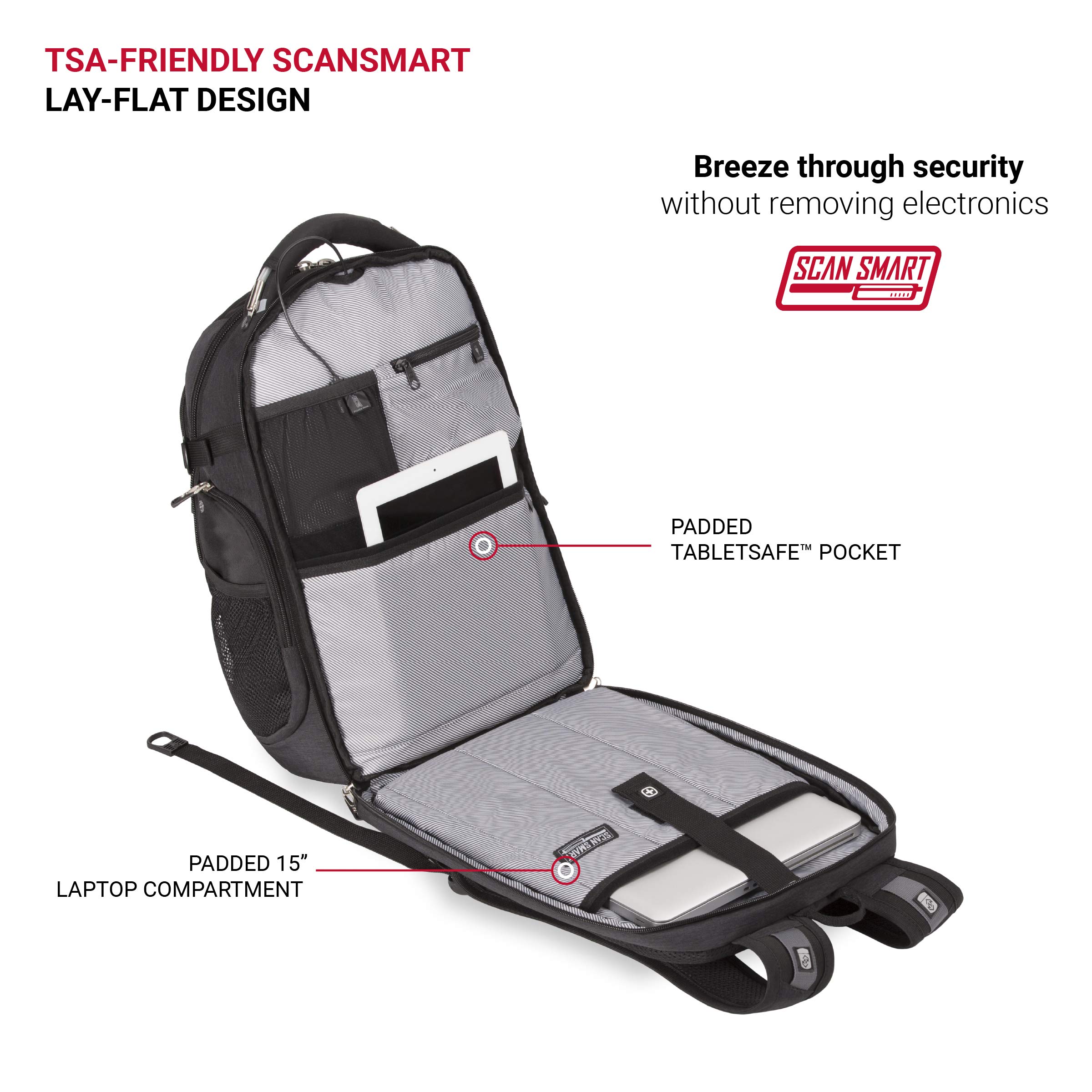 SwissGear 5358 USB ScanSmart Laptop Backpack, Dark Grey, Large
