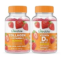 Lifeable Collagen & Vitamin C + Vitamin D 5000 IU, Gummies Bundle - Great Tasting, Vitamin Supplement, Gluten Free, GMO Free, Chewable Gummy