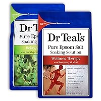 Dr. Teal's Salt Bath Soak Variety Gift Set (2 Pack, 3lbs Ea.) - Relax & Relief Eucalyptus & Spearmint, & Wellness Therapy Rosemary & Mint - Blended with Pure Epsom Salt - Relieve Stress at Home