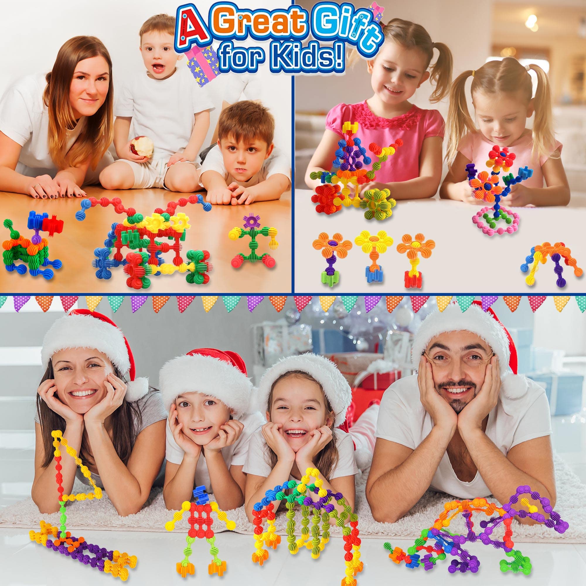 Kids Building Blocks STEM Toys, 120 PCS Create Puzzle Plastic Building Sets That Bends - Safe Material - Toddler Educational Interlocking Toy for Girls and Boys Aged 3+