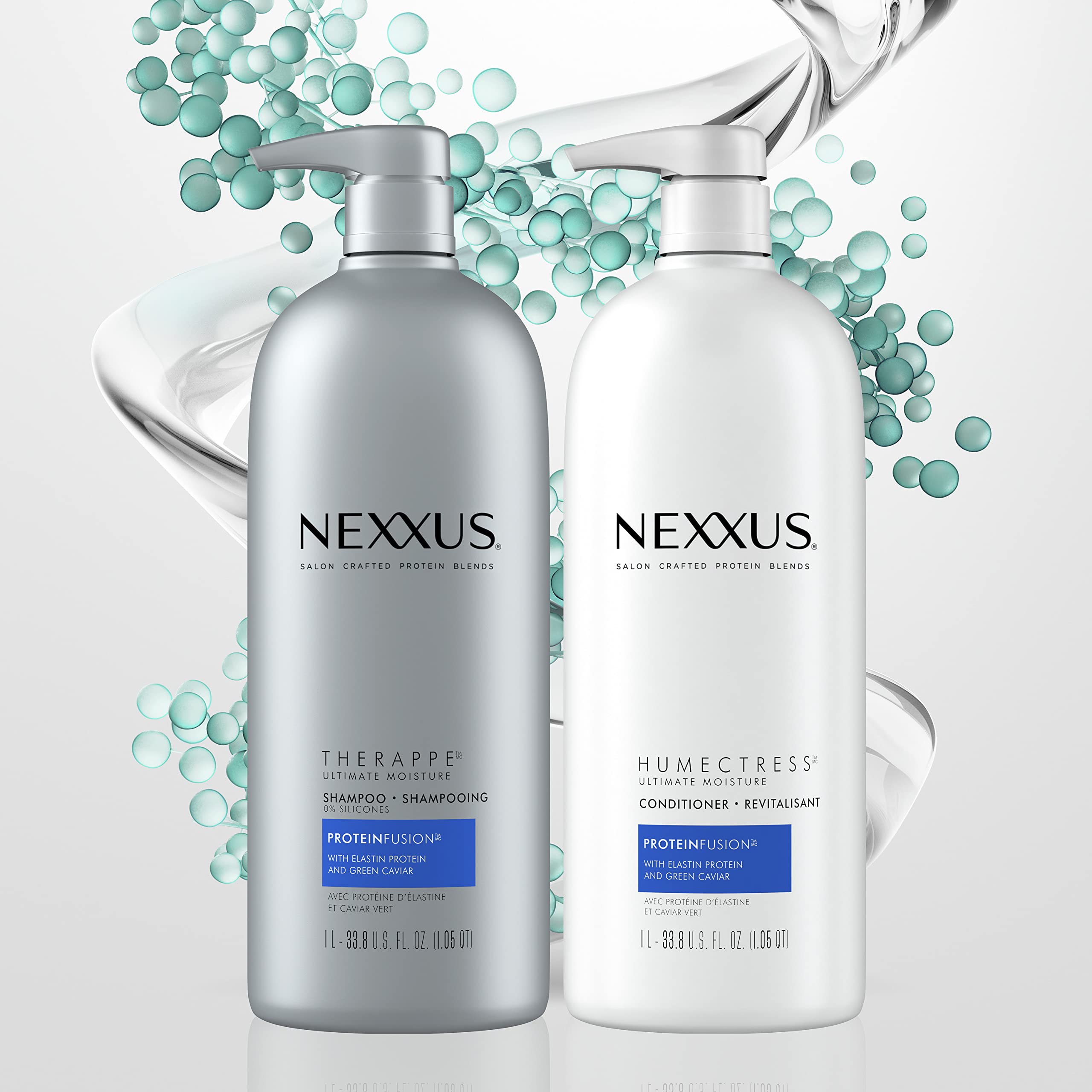 Nexxus Therappe Moisturizing Shampoo Ultimate Moisture for Dry Hair Silicone-Free, Moisturizing ProteinFusion with Elastin Protein and Green Caviar 33.8 oz