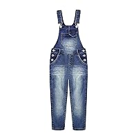KIDSCOOL SPACE Boy Girl Denim Overalls,Washed for Soft Elastic Waistband Inside Jeans Dungarees