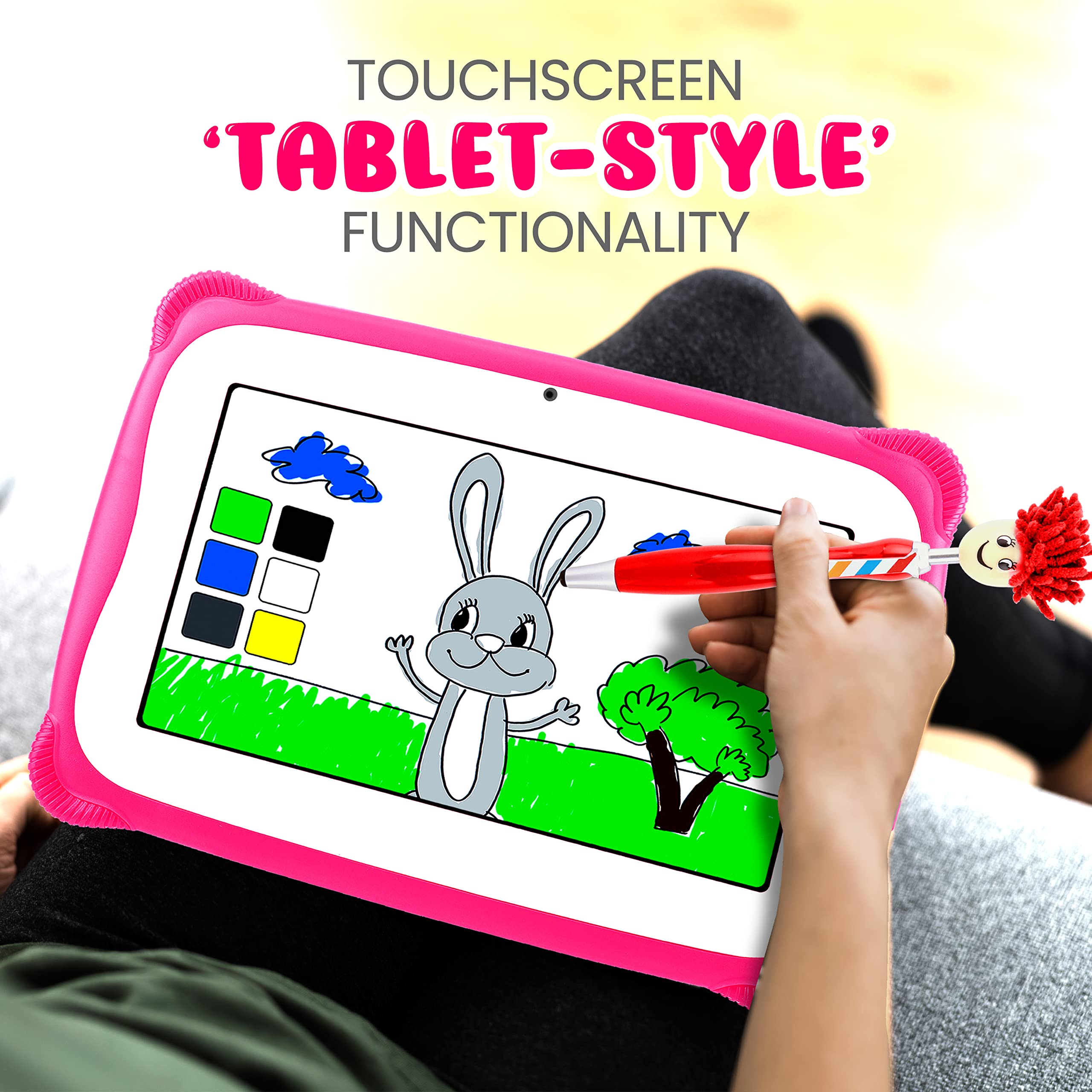 ﻿Kids Tablet W/Stylus Pen 7Inch WiFi Android 10 Children Tablet 1GB RAM 8GB Storage Quad-Core 2800 mAH Parental Control Educational Learning Games Dual Camera YouTube Toddler/Kid Proof Case (Hot Pink)