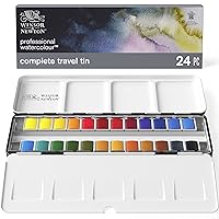 Winsor & Newton Professional Watercolor Paint Set, Lightweight Metal Box, 24 Half Pans