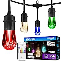 Premium Smart Color Changing String Lights, 24ft Black Cord, 12 Shatterproof Acrylic Bulbs, Weatherproof, Customizable, Wi-Fi App Control, Dimmable Outdoor String Lights, 57414