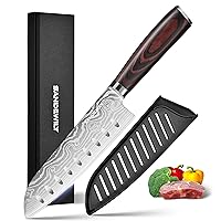 7 Inch Japanese Santoku Knife - Ultra Sharp 7Cr17Mov Kitchen Chef Knife with Sheath,High Carbon Stainless Steel Blade,Ergonomic Handle Gift Box for Home Outdoor Cooking
