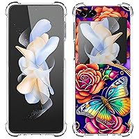 Galaxy Z Flip 5 Case,Colorful Butterfly Flowers Drop Protection Shockproof Case TPU Full Body Protective Scratch-Resistant Cover for Samsung Galaxy Z Flip 5
