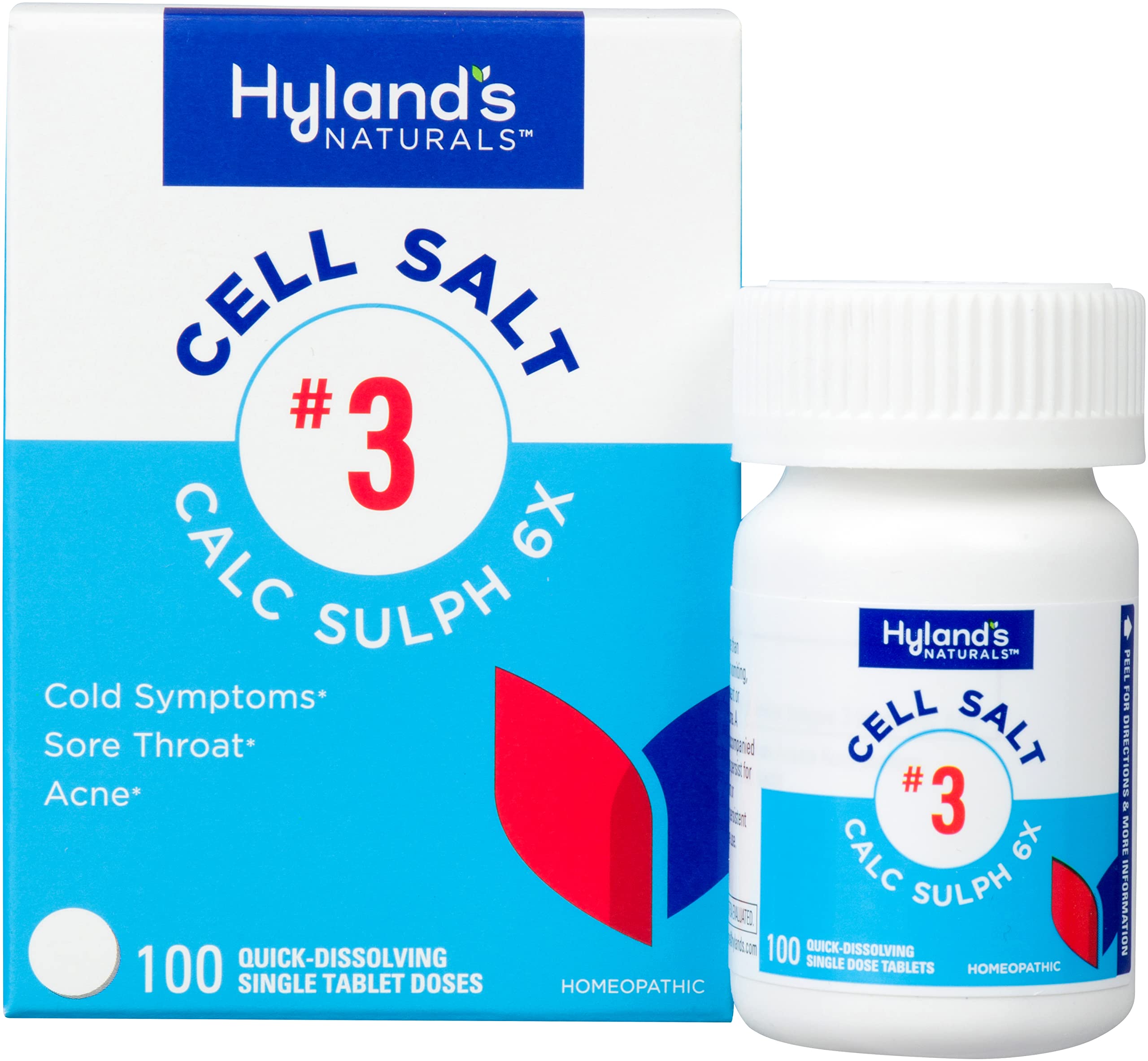 Hyland’s Naturals Cell Salt No. 3 Calc Sulph 6X Tablets, Cold Relief, Natural Homeopathic Relief of Colds, Sore Throat, Acne, Quick Dissolving Tablets, 100 Count