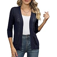 Women's Cardigans 3/4 Sleeve Open Front Lightweight Cropped Cardigan Sweater Hollow Out Knit Shrugs for Dresses