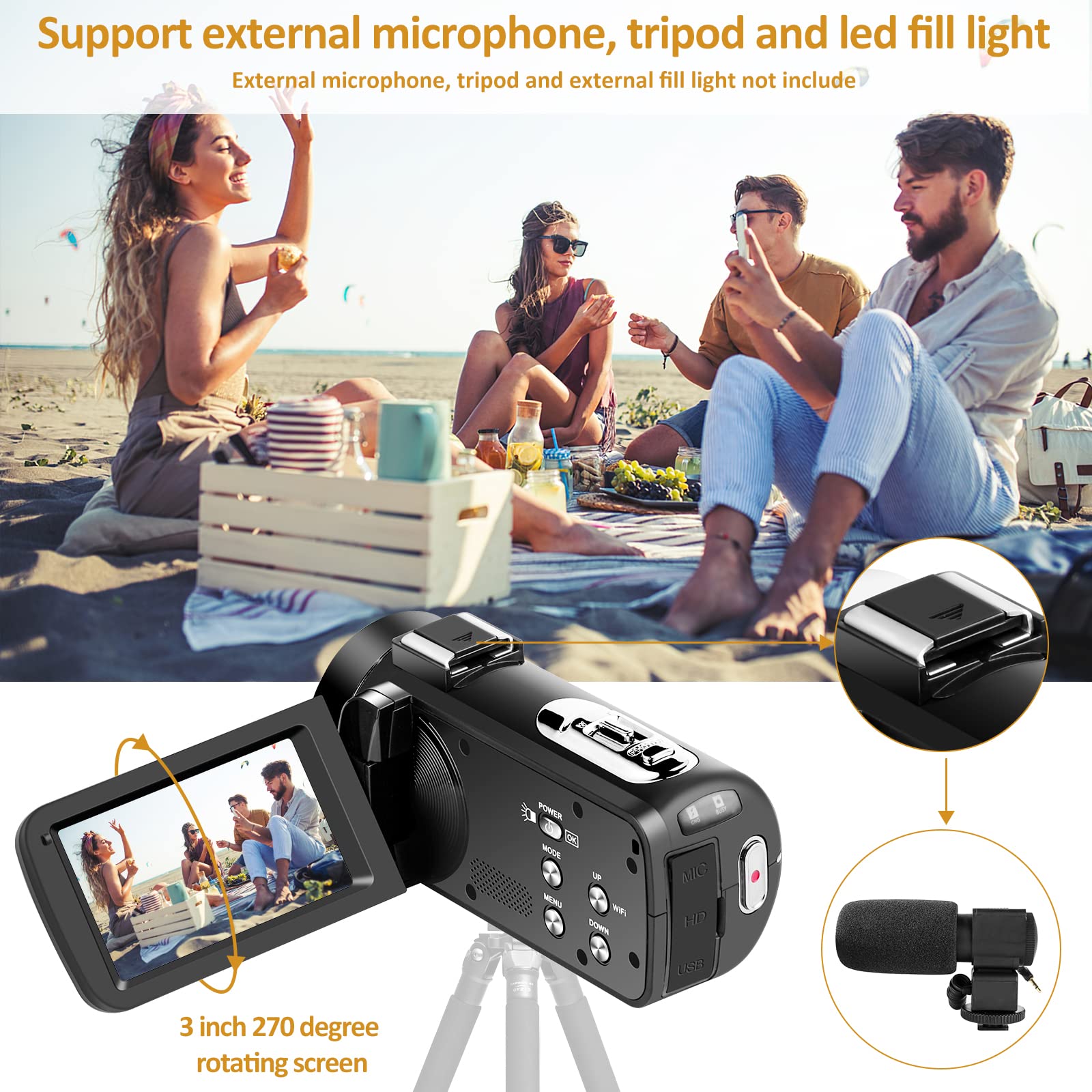 2.7K 30 FPS Video Camera 42MP 18X Digital Camera Video Camera for YouTube 3.0inch Flip Screen Camcorder Vlogging Camera with Remote Control and Two Batteries