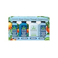 Hempz First Class Travel Essentials – Triple Moisture Fresh Citrus Herbal Conditioner, Moisturizer, & Body Wash for Traveling Bath or Shower, Hair & Skin Care for Women or Men, 4-Pack, 2.5 Oz Bottles