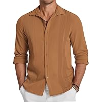 COOFANDY Men Guayabera Cuban Shirt Cotton Linen Shirts Long Sleeve Casual Button Down Beach Shirt