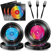 200 Pieces Vinyl Record Themed Tableware set for 1950's Rock Music Party 50's Theme Rock Party Supplies Back to 50’s Rock Party Dessert Paper Plates Napkins Forks for 50 Guests Retro Decorations