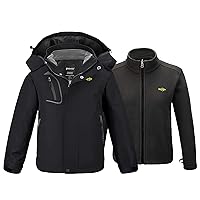 wantdo Boy Winter 3 in 1 Jacket Waterproof Black and Lighweight Puffer Jacket Fleece-Lined Gray Size 8