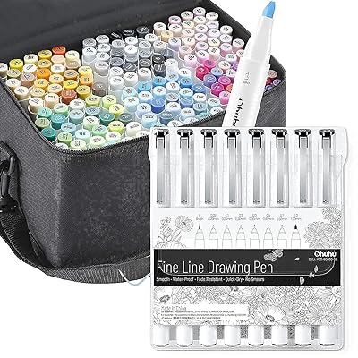 Ohuhu Alcohol Brush Markers 168-color Art Marker Set Double Tipped