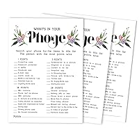 Floral Whats on Your Phone Bridal Shower Game Wedding Shower Bachelorette Party Bulk Activity Game Cards 50-Pack