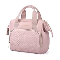 BAGSMART Travel Makeup Bag, Cosmetic Bag with Wide-open and Carry Handle,Make Up Organizer Case for Women Toiletries Travel Pouch Purse Accessories Brushes(Pink)