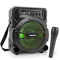 Portable Bluetooth PA Speaker System - 600W Rechargeable Wireless Outdoor Bluetooth Speaker Portable PA System w/ Microphone In, Party Lights, USB SD Card Reader, FM Radio - Wired Mic - Pyle PSBT62A.7
